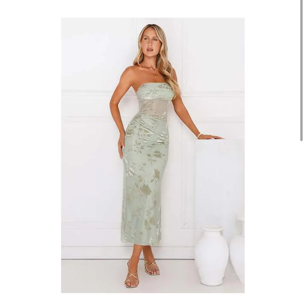 NWT Hello Molly Strapless Sage Floral Midi Dress